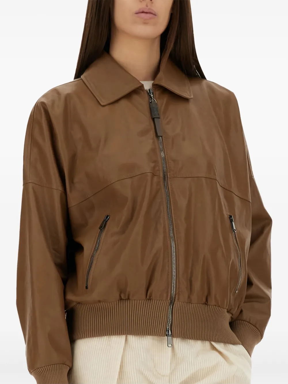 Brunello Cucinelli Jack met ritssluiting en geribbelde afwerking Bruin