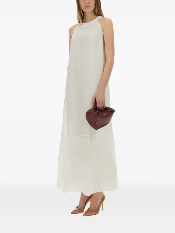 120% Lino round-neck Tiered Dress | White | FARFETCH