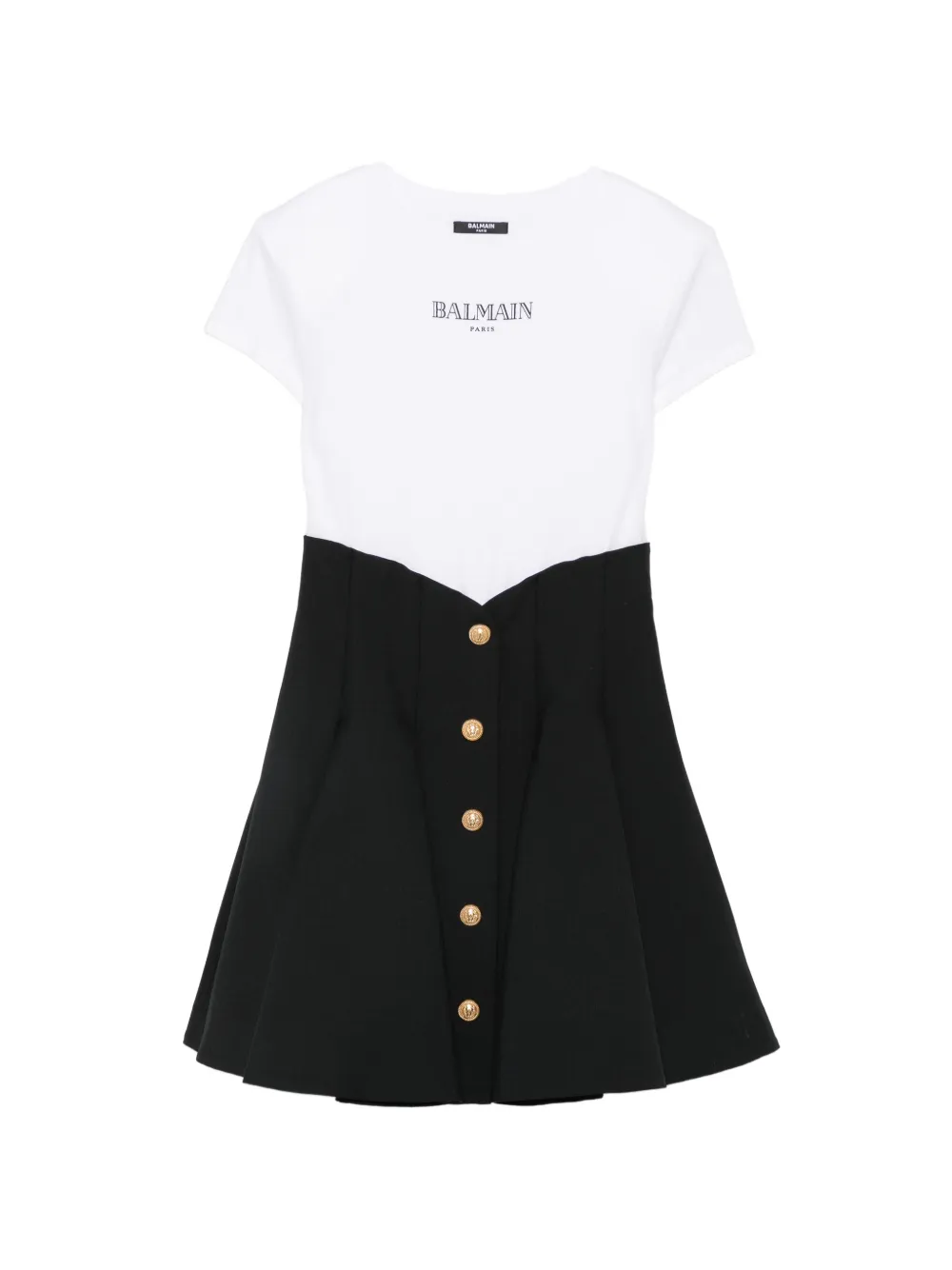 Balmain Kids logo-print button-embellished dress - Bianco