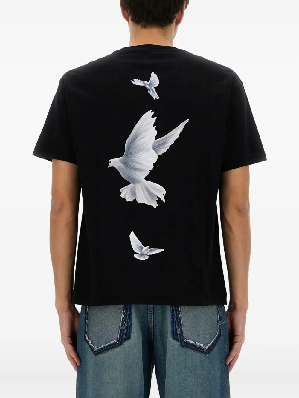 3PARADIS Katoenen T-shirt met duivenprint Zwart