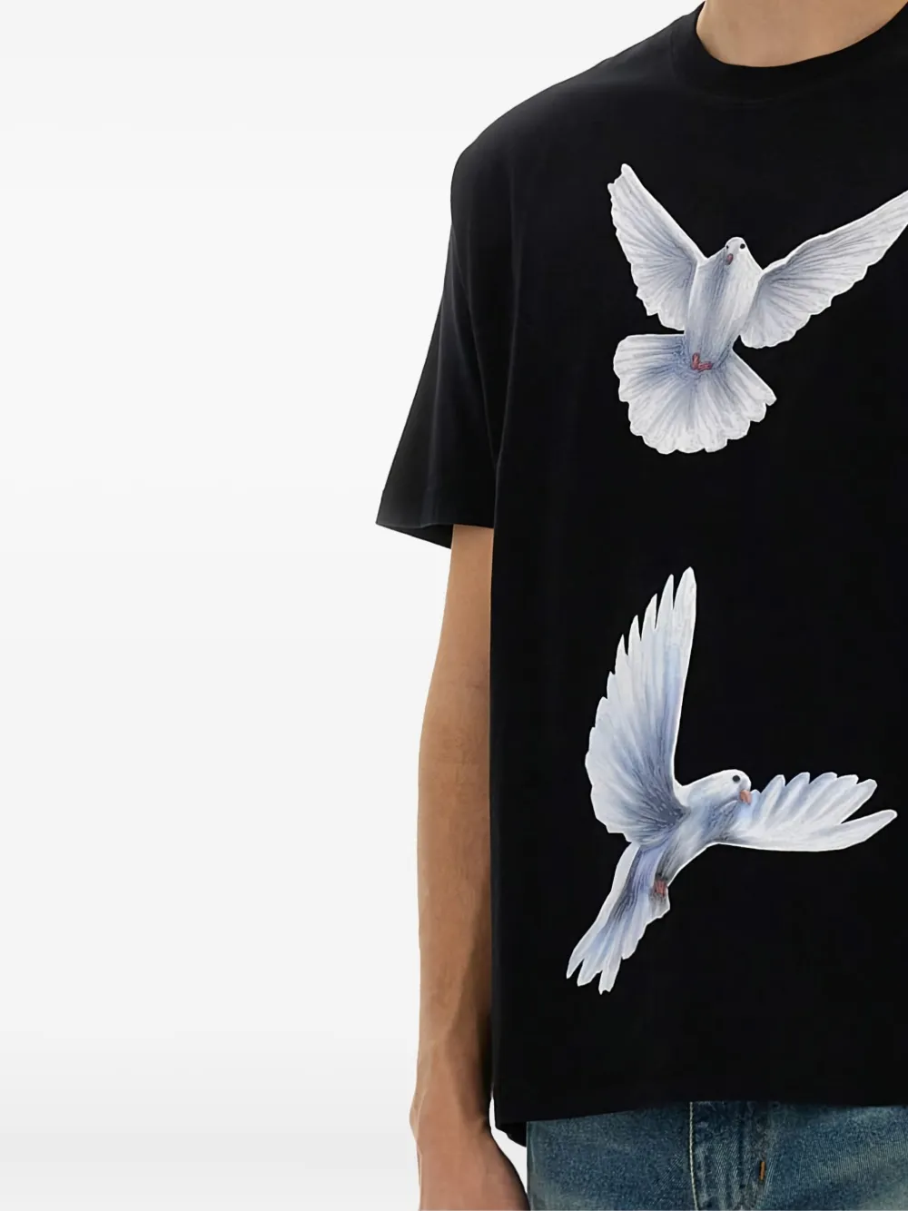 3PARADIS Katoenen T-shirt met duivenprint Zwart
