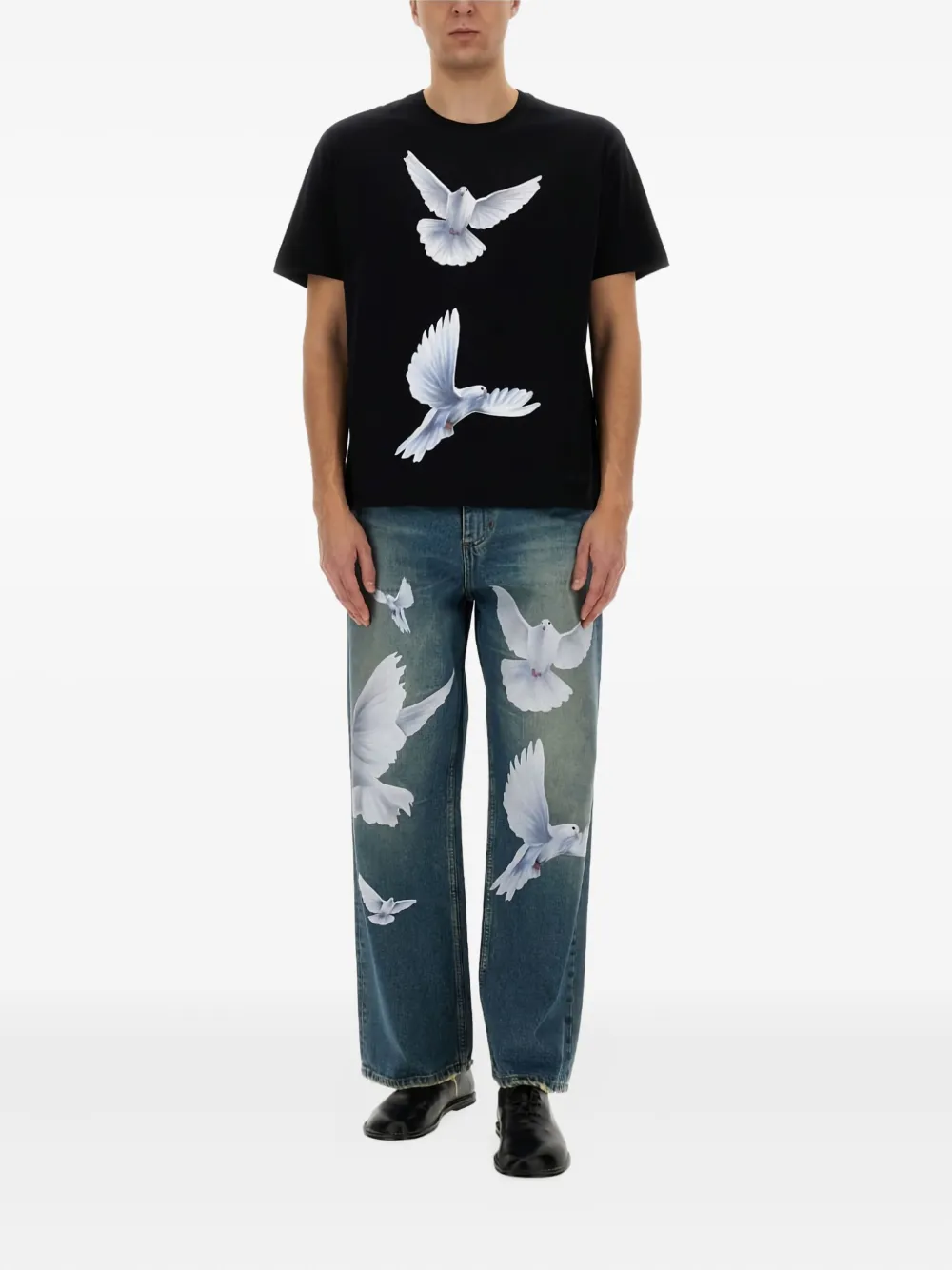 3PARADIS Katoenen T-shirt met duivenprint Zwart