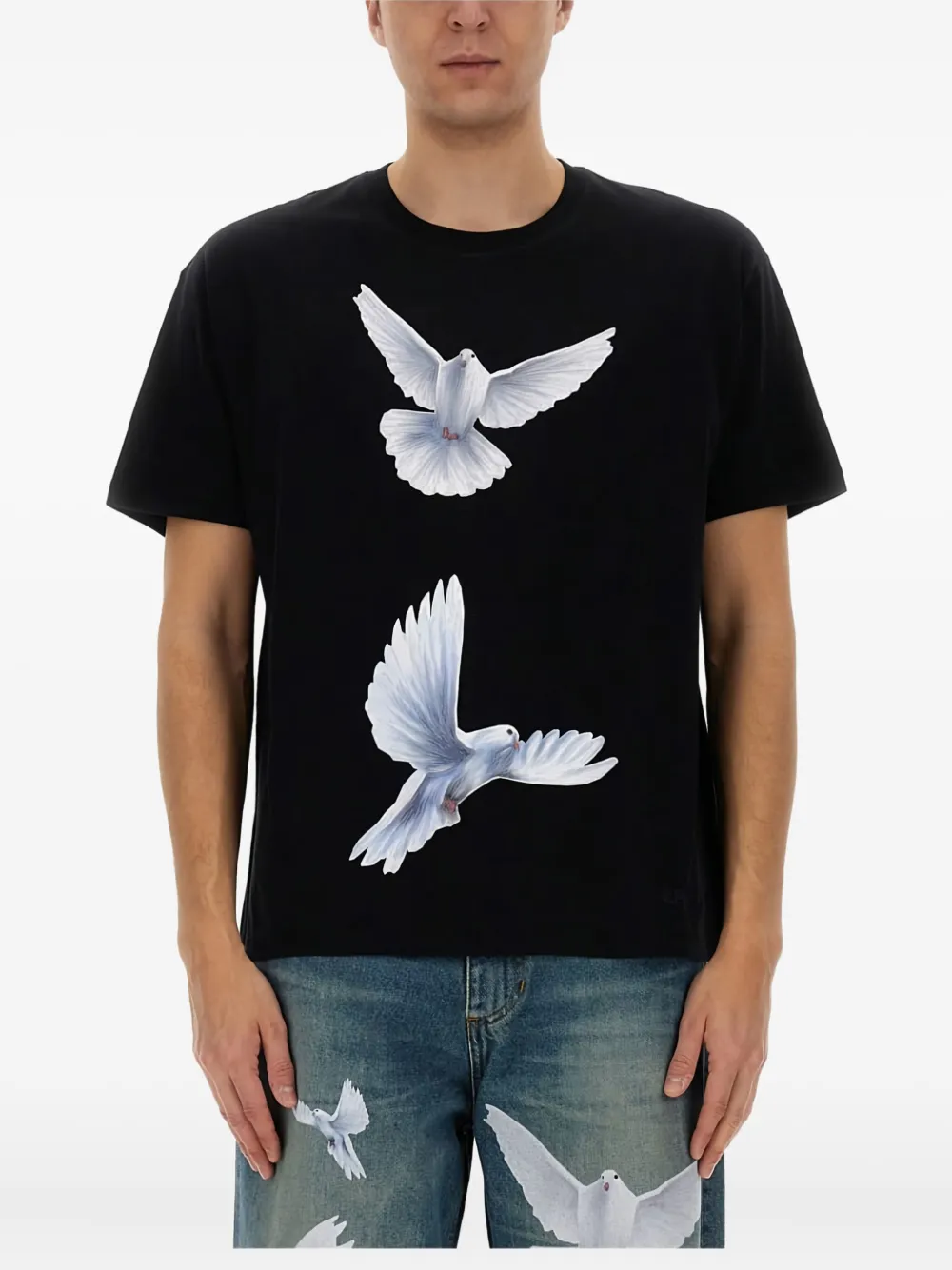 3PARADIS Katoenen T-shirt met duivenprint Zwart