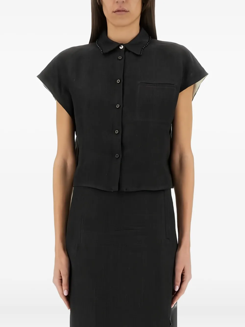 Alysi embellished short-sleeved linen shirt Grijs