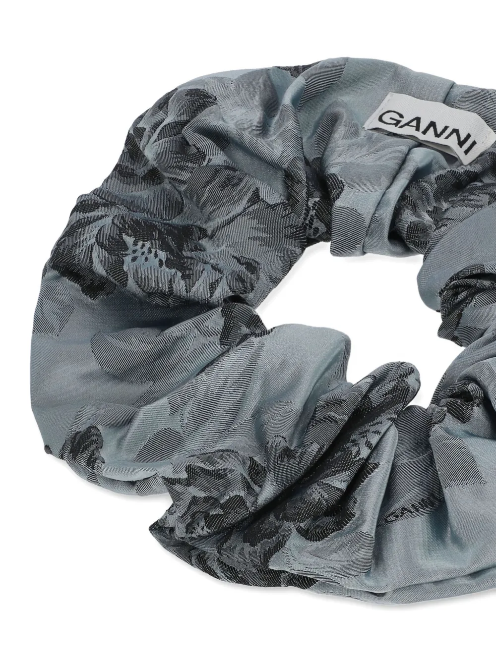 Ganni Floral-print Scrunchie In Blue