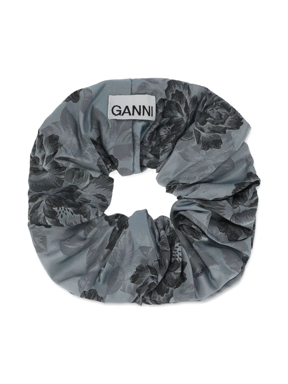 Ganni Floral-print Scrunchie In Blue