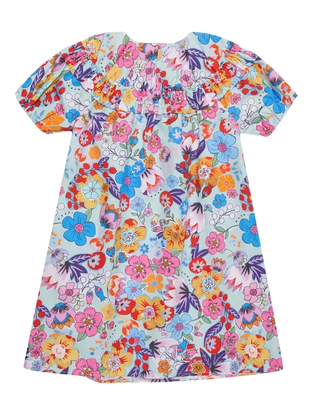 Marni Kids floral-print balloon-sleeve dress Blauw