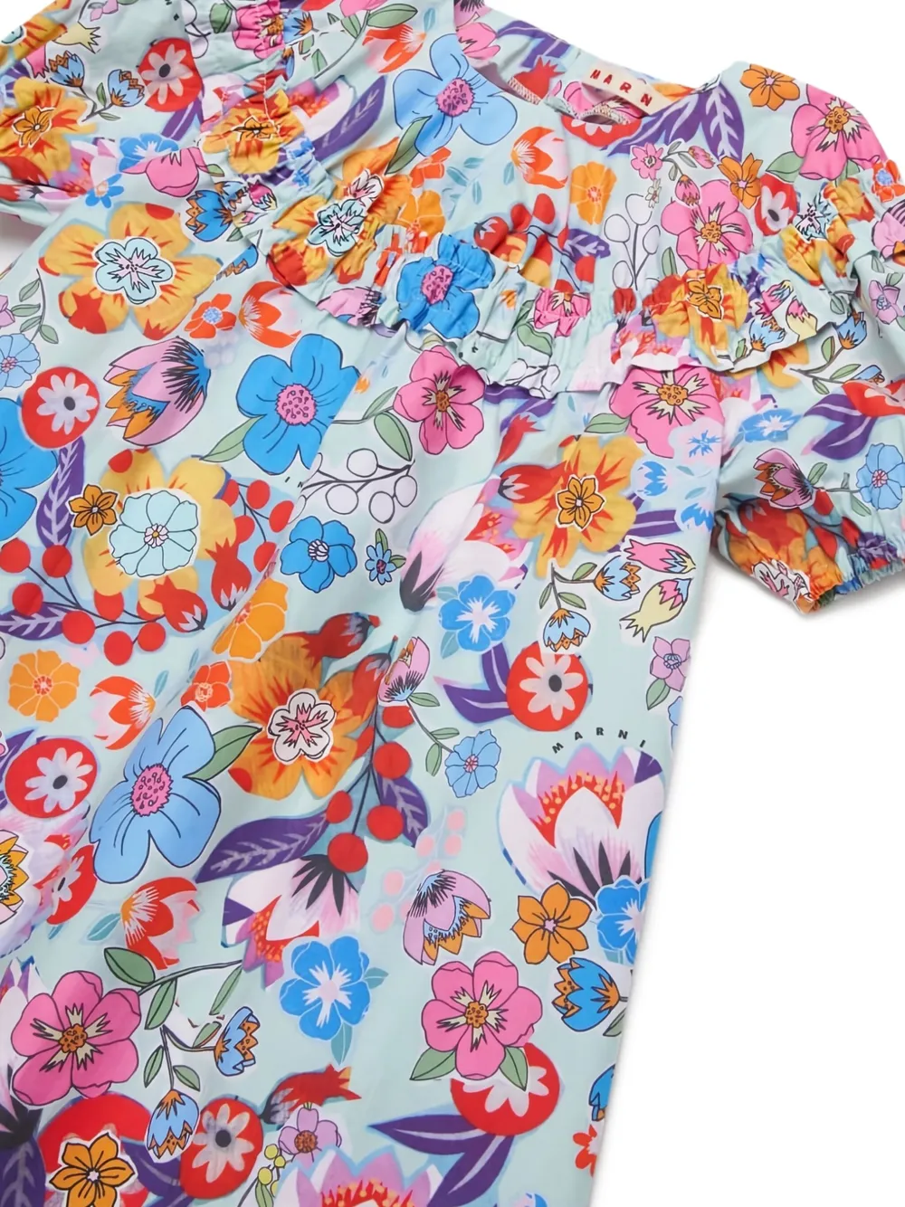 Marni Kids floral-print balloon-sleeve dress Blauw