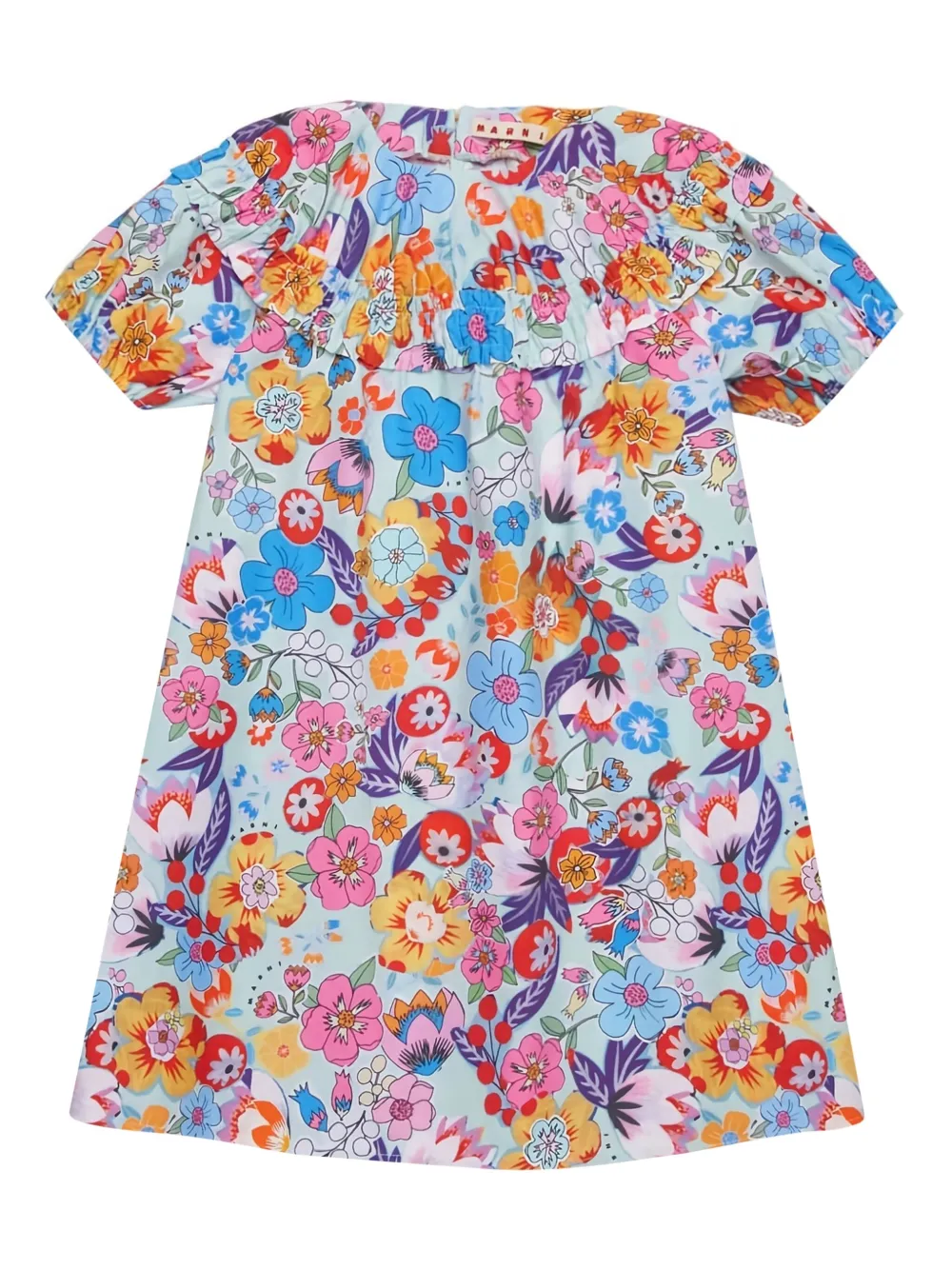 Marni Kids floral-print balloon-sleeve dress Blauw