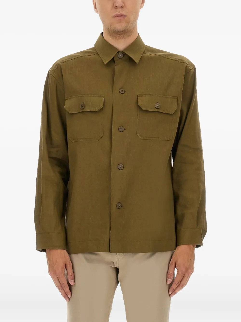 Hugo Boss Boss Stretch Linen And Viscose Shirt In Brown
