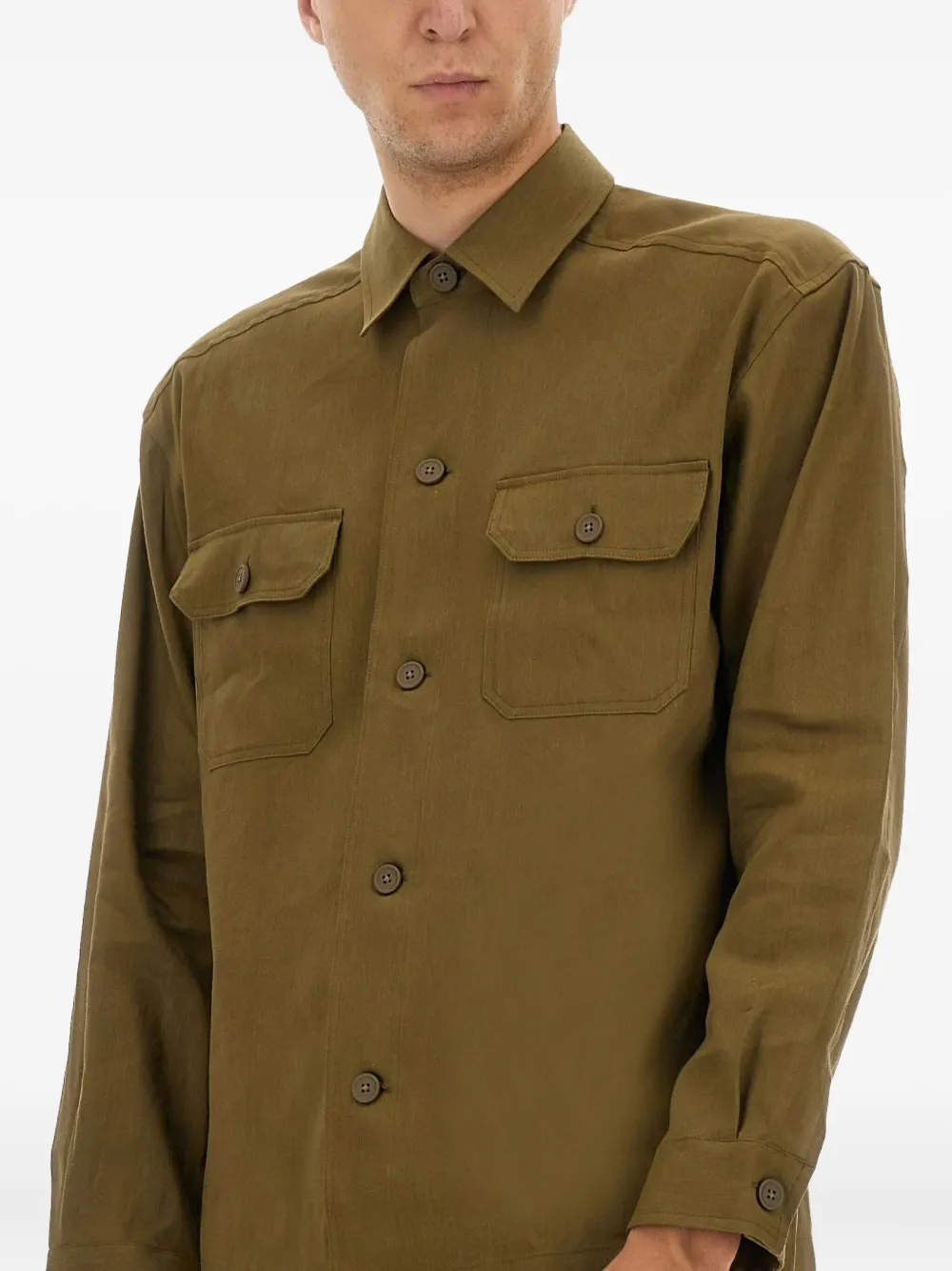 Hugo Boss Boss Stretch Linen And Viscose Shirt In Brown
