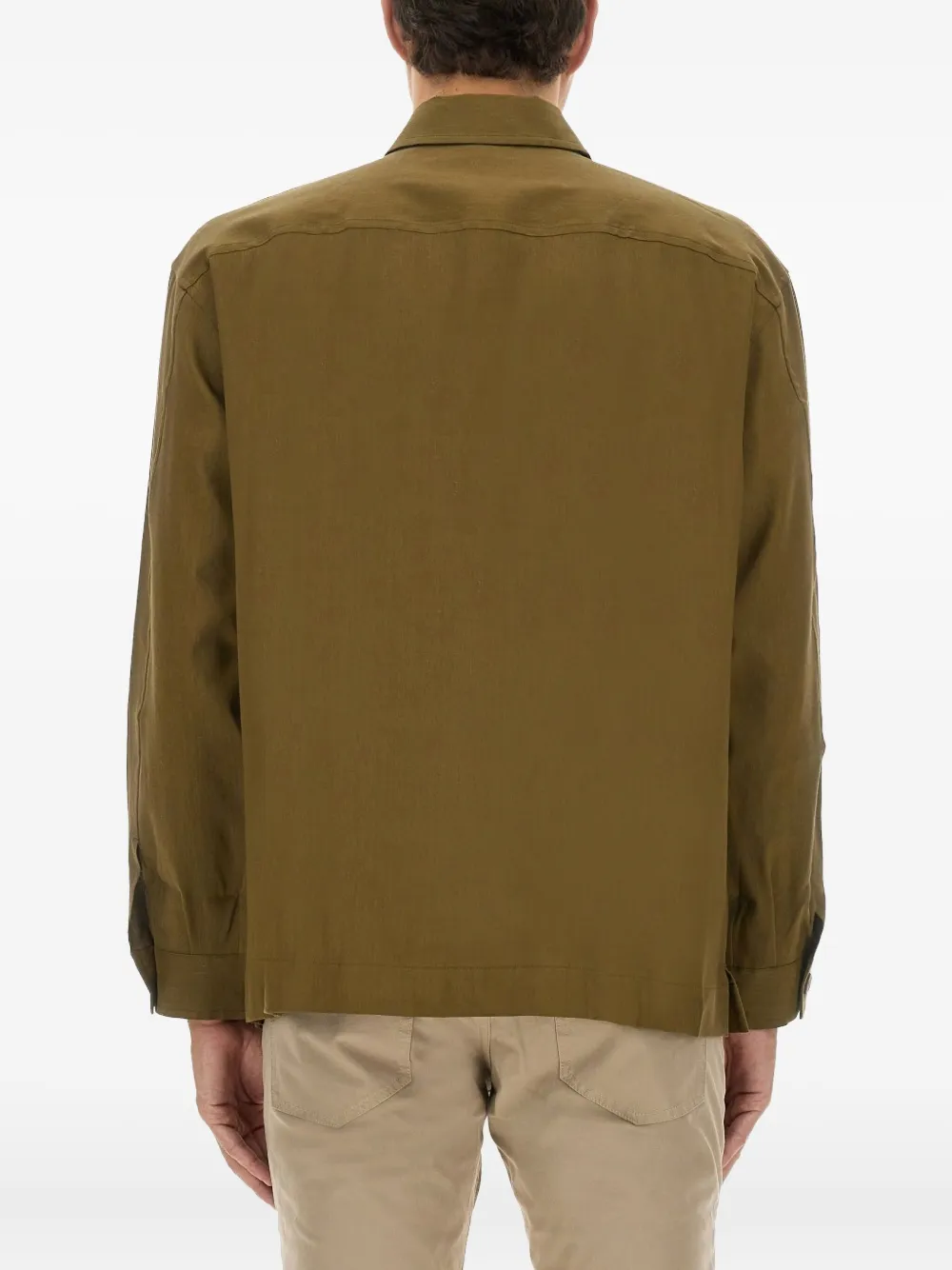 Hugo Boss Boss Stretch Linen And Viscose Shirt In Brown