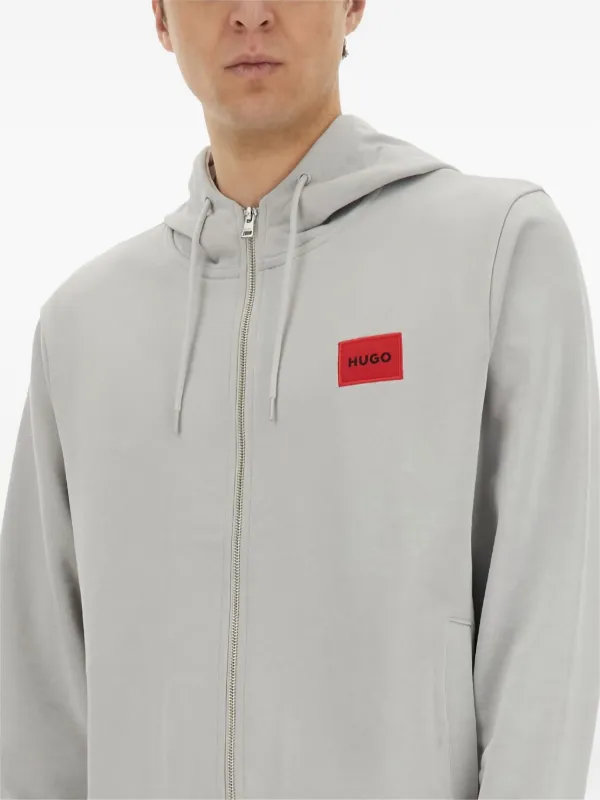 HUGO zip-up Hooded Sweatshirt Grey FARFETCH