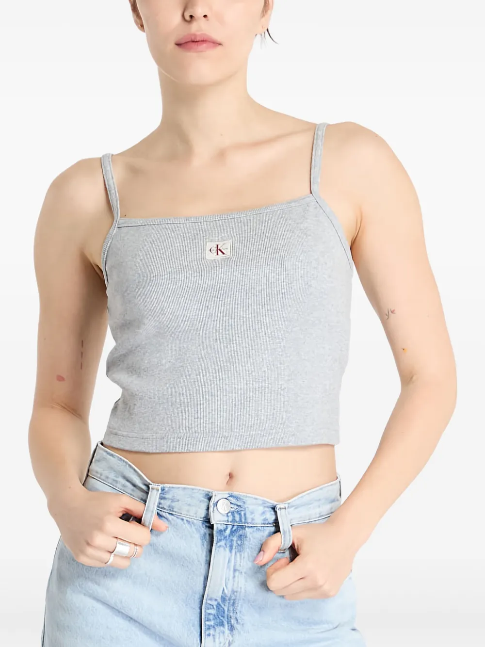 Calvin Klein Cropped-Top mit Spaghettiträgern - Grau