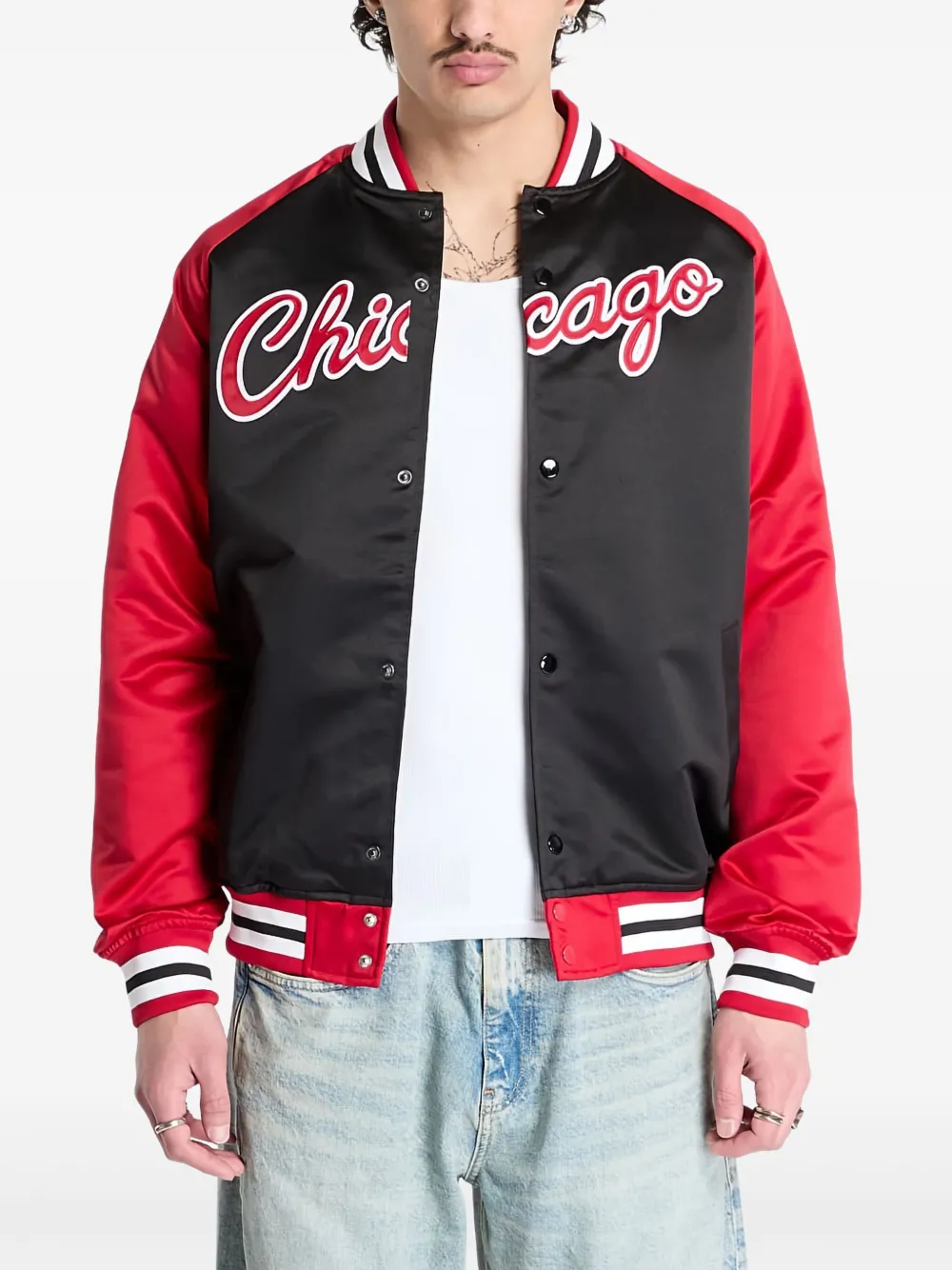 Mitchell & Ness embroidered varsity jacket | ブラック | Image 1