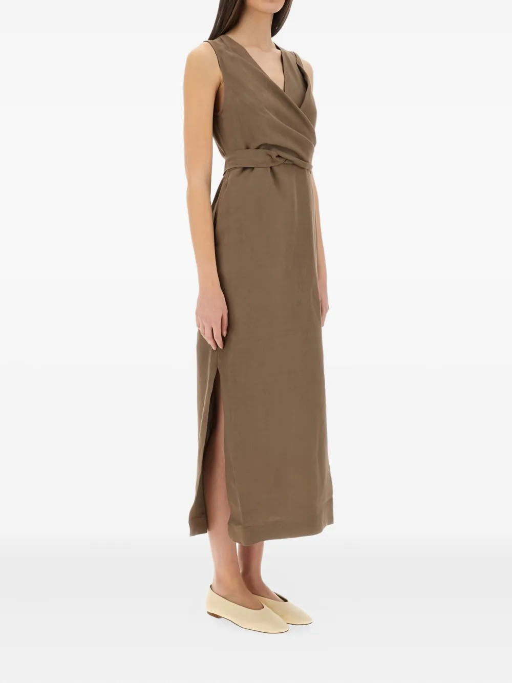 Brunello Cucinelli wrap-effect sleeveless dress Bruin