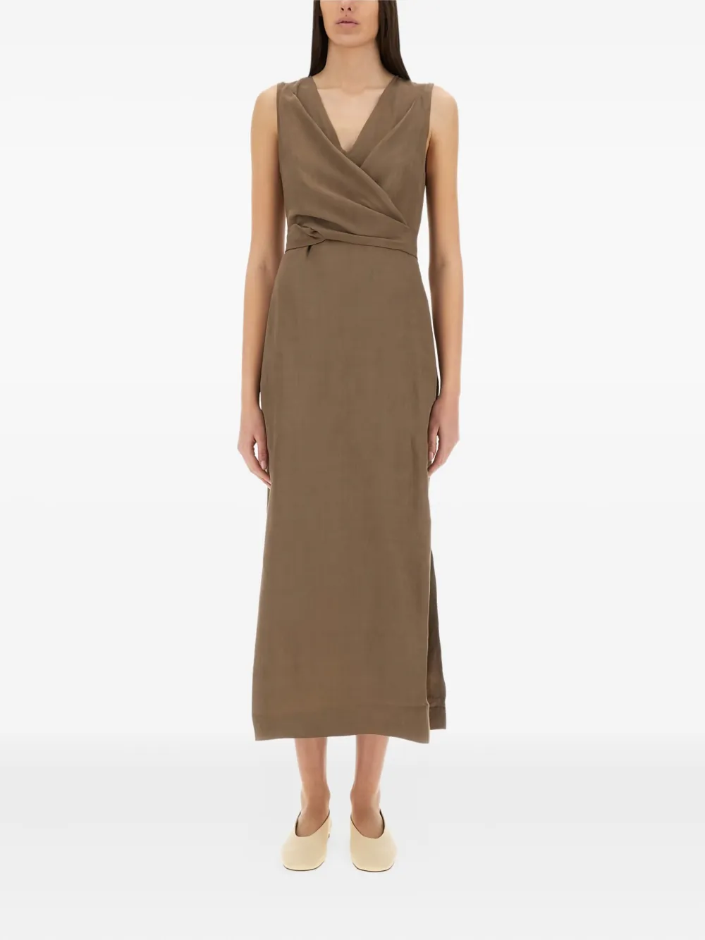 Brunello Cucinelli wrap-effect sleeveless dress Bruin