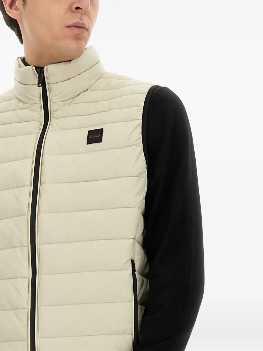 BOSS Gewatteerde bodywarmer met hoge hals Beige