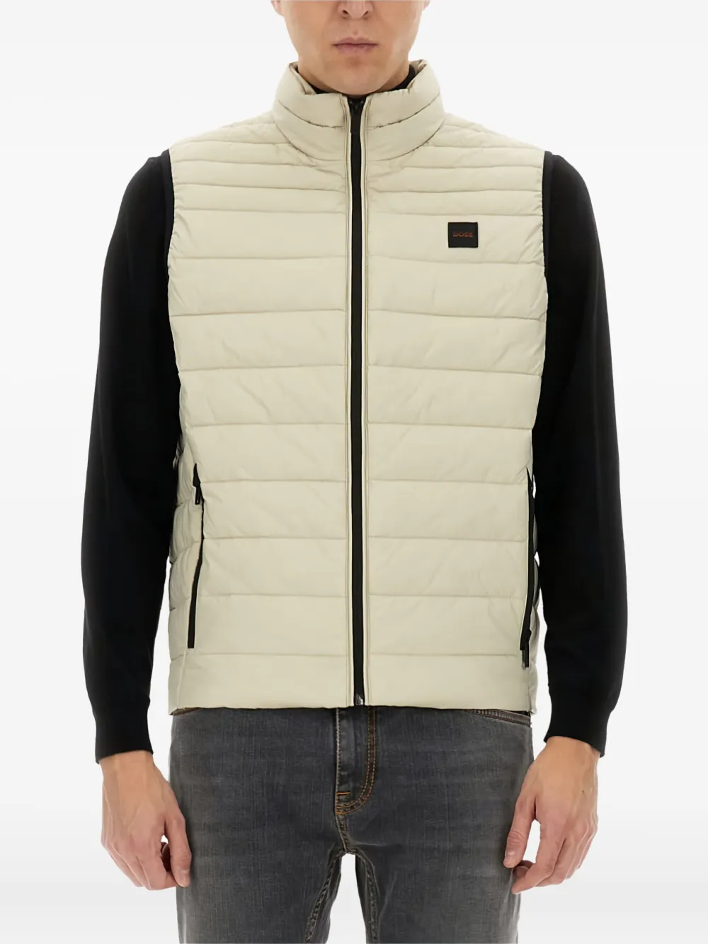 BOSS Gewatteerde bodywarmer met hoge hals Beige