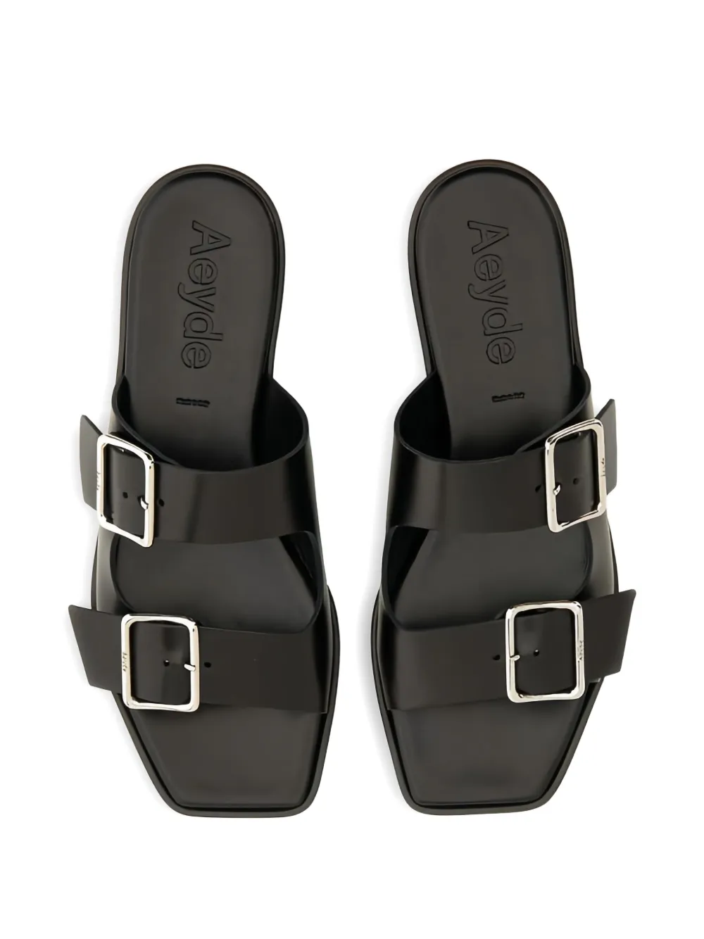 Aeyde Tonya double-buckle leather sandals Black