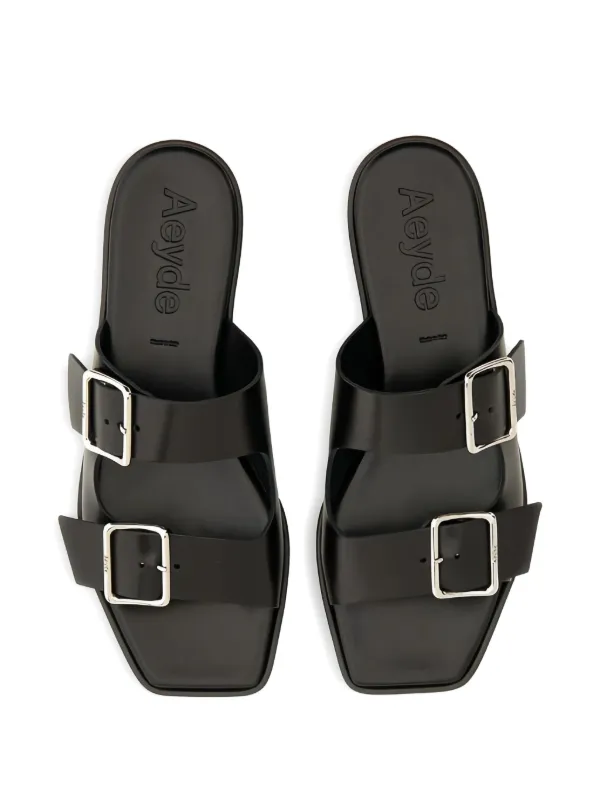 Aeyde Tonya double-buckle Leather Sandals | Black | FARFETCH
