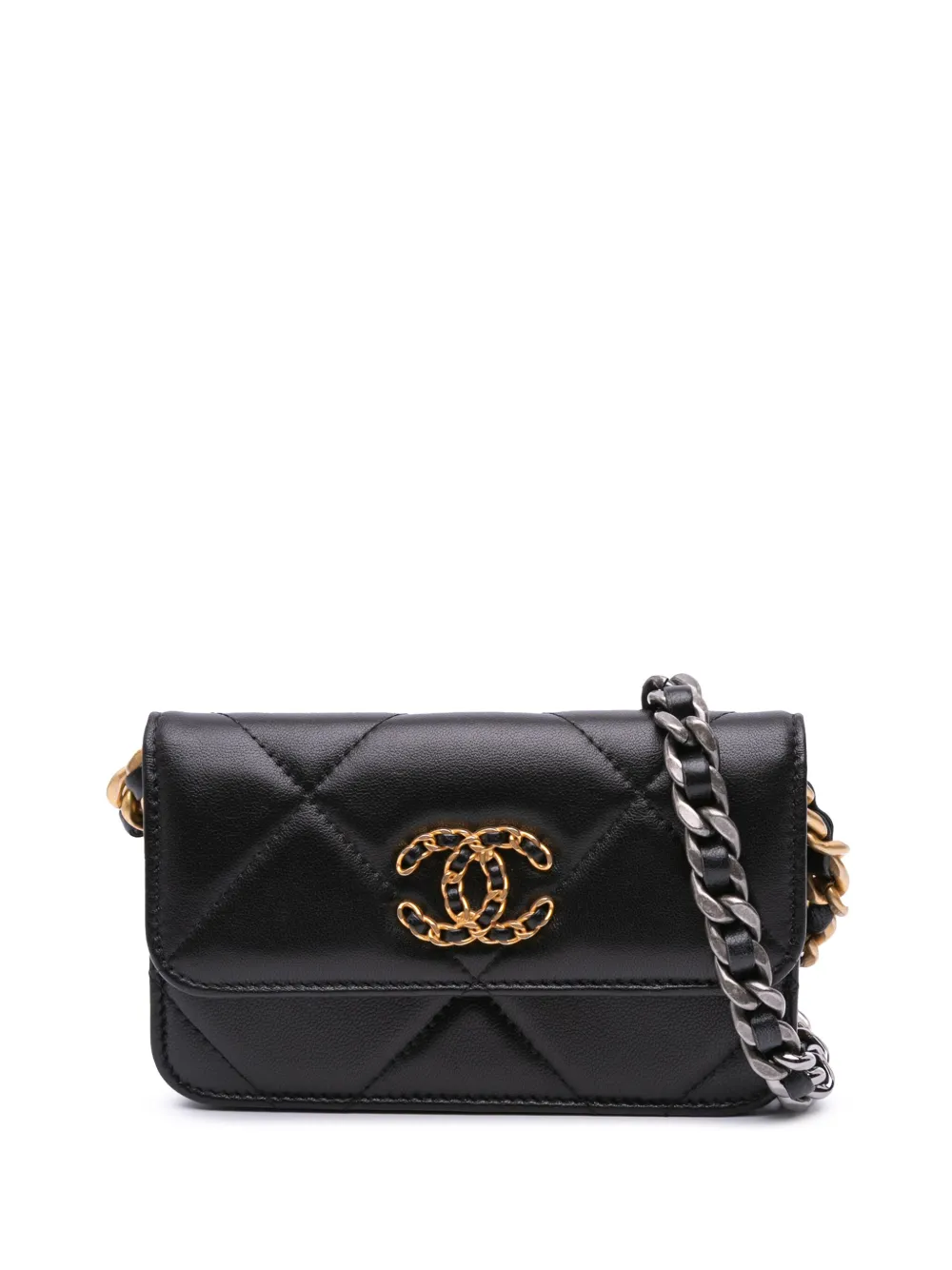 CHANEL Pre-Owned 2021 Lambskin 19 Flap Coin Purse With Chain crossbody bag | Black | Image 1