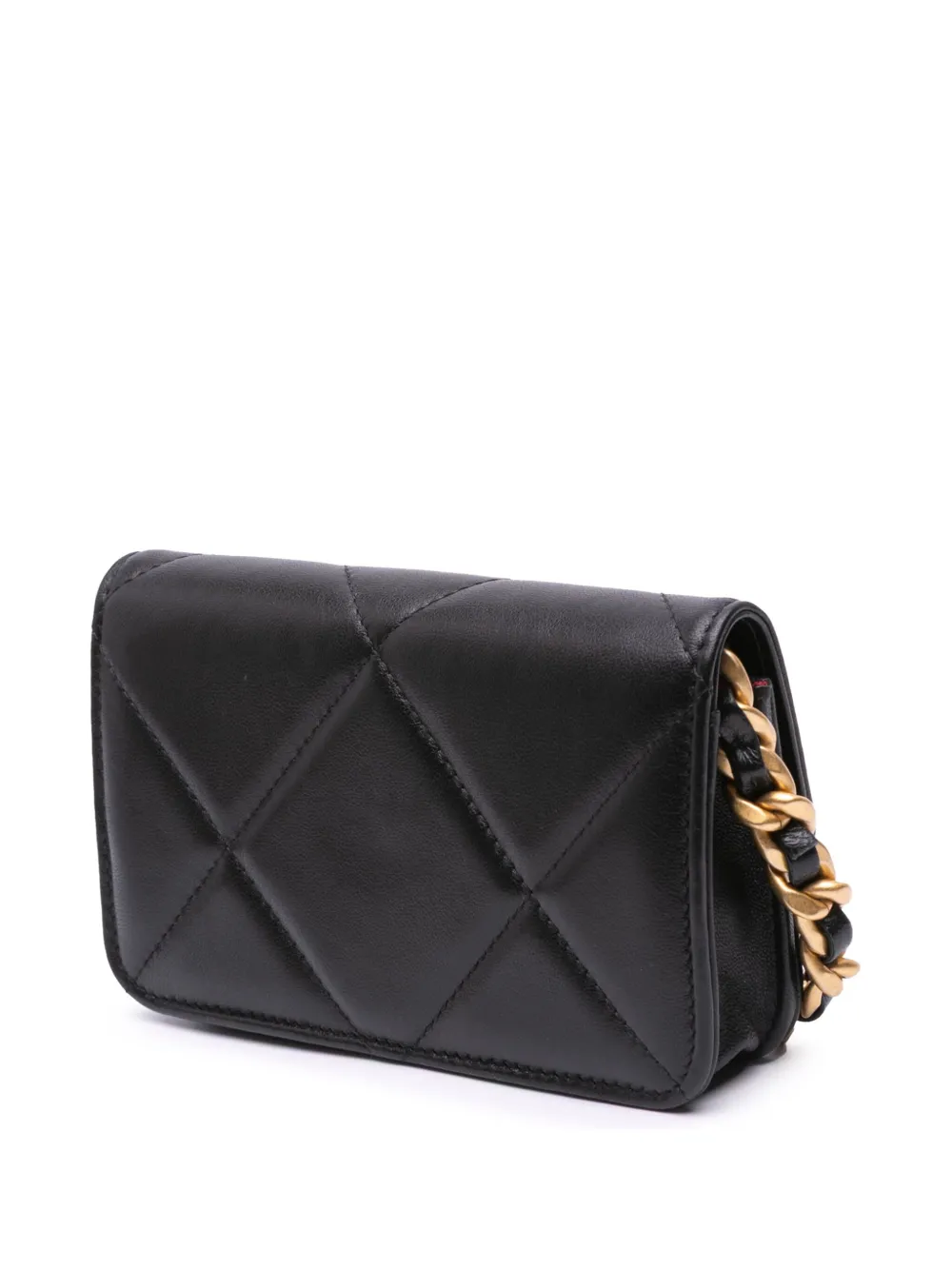 Pre-owned Chanel 2021 Lambskin 19 Flap Coin Purse With Chain Crossbody Bag