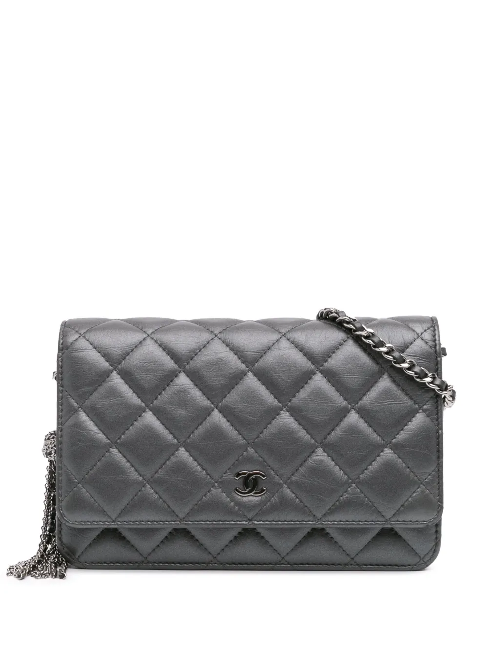 CHANEL Pre-Owned 2018-2019 Quilted Aged Calfskin Tassel Wallet On Chain crossbody bag | Grey | Image 1