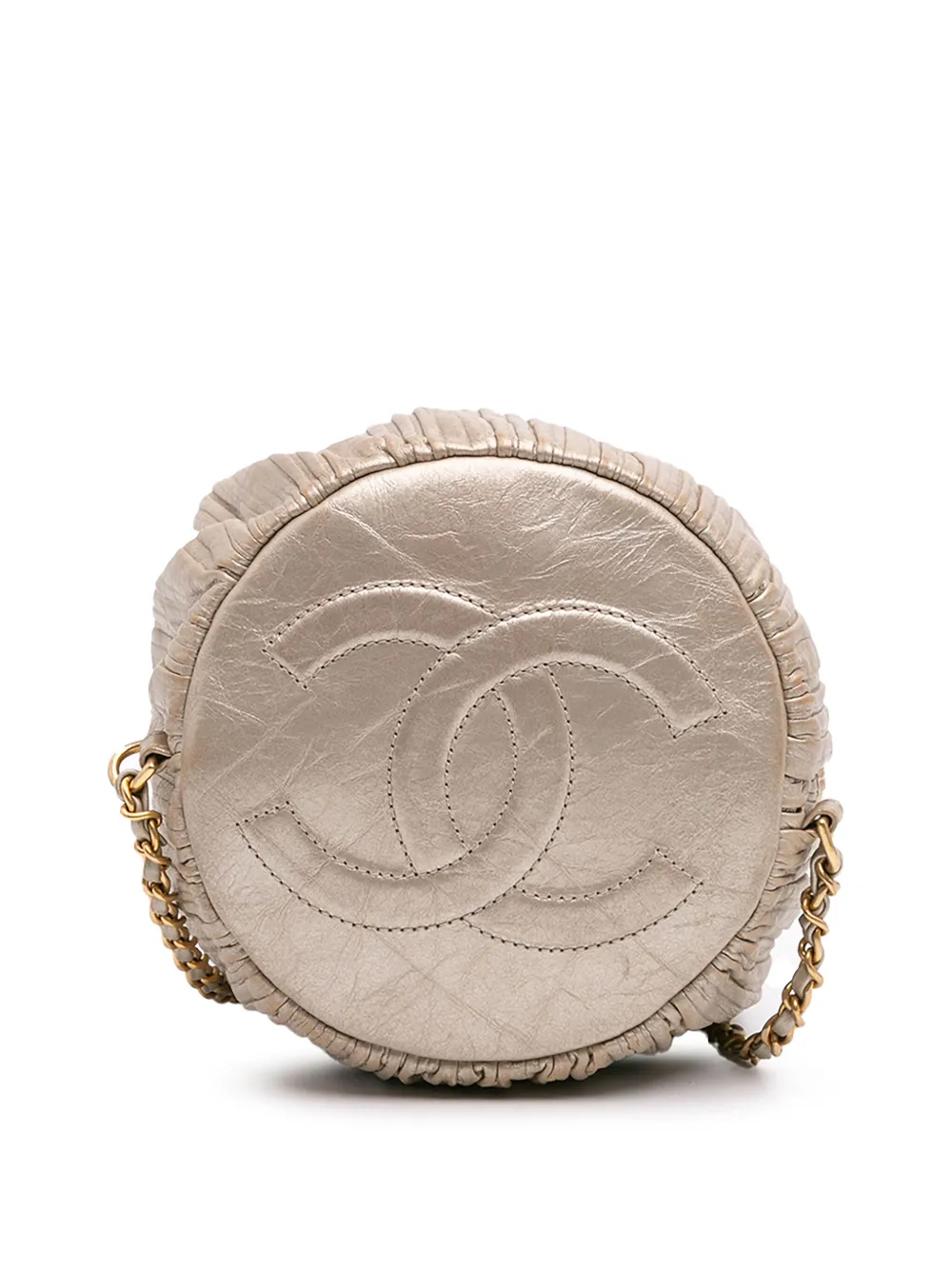 Pre-owned Chanel 2017-2018 Small Metallic Calfskin Coco Pleats Drawstring Backpack In Gold
