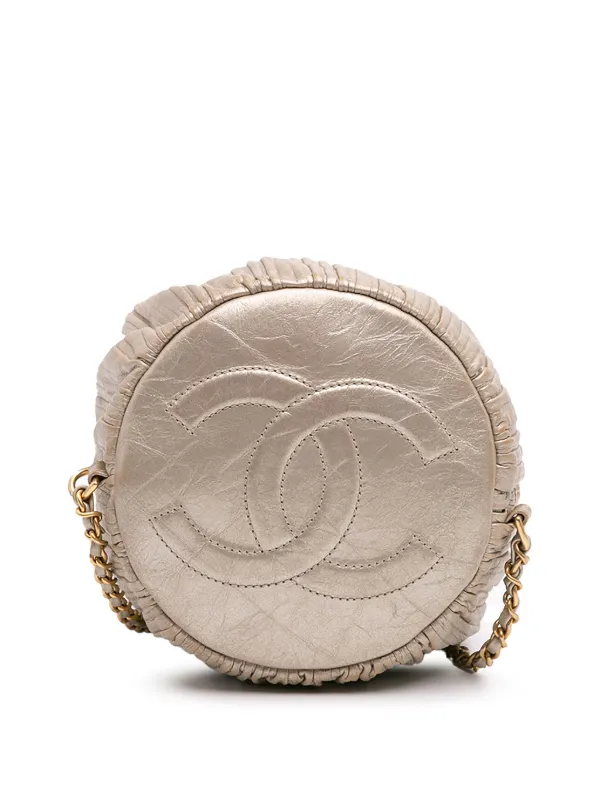 CHANEL CC ドローストリング バックパック【ランクA】 CHANEL Pre-Owned 2017-2018 スモール メタリック カーフスキン