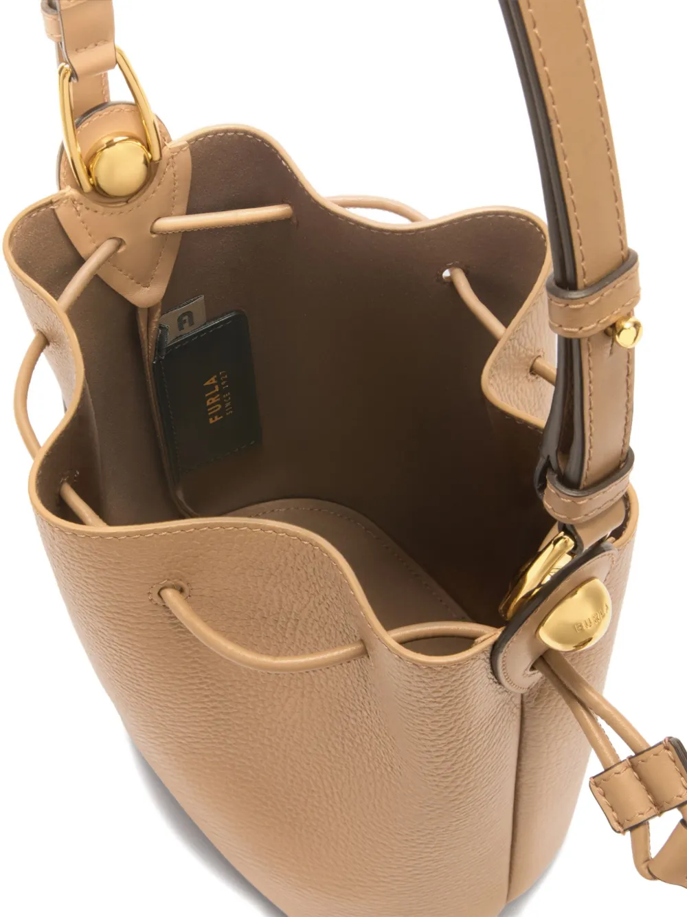 Furla Mini Sfera Leather Bucket Bag In Brown