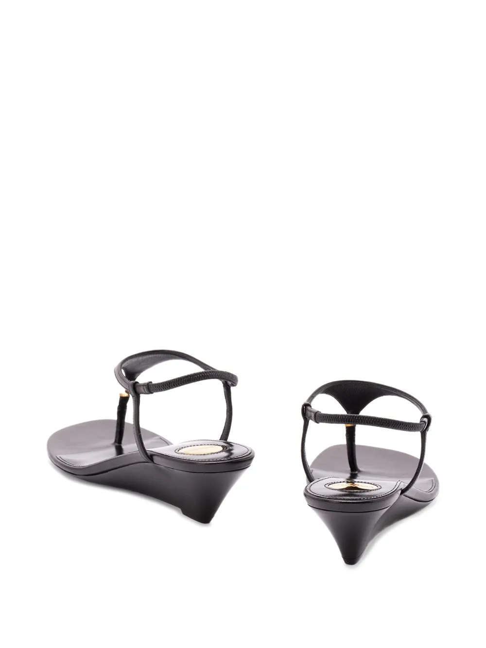 Saint Laurent Cassandre Wedge Leather Thong Sandal In Black