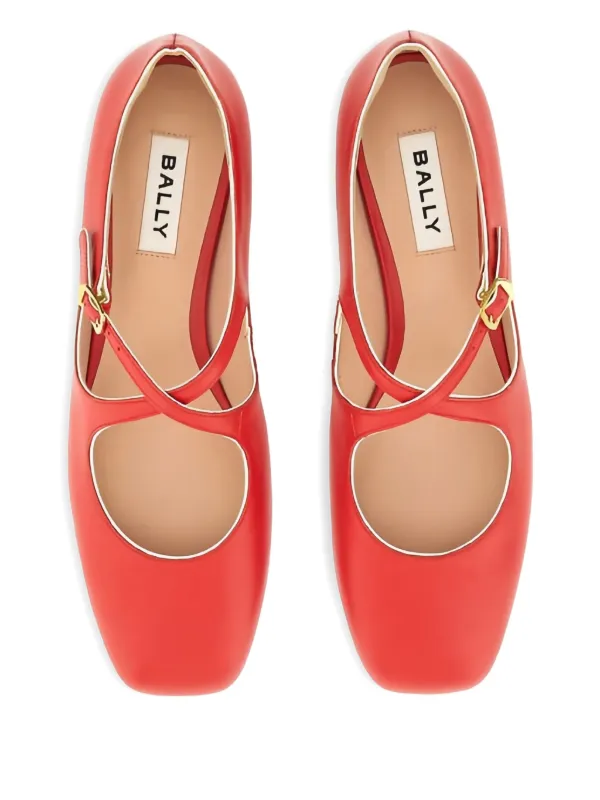 Bally Beliska cross-strap Leather Ballet Flats Red FARFETCH IN