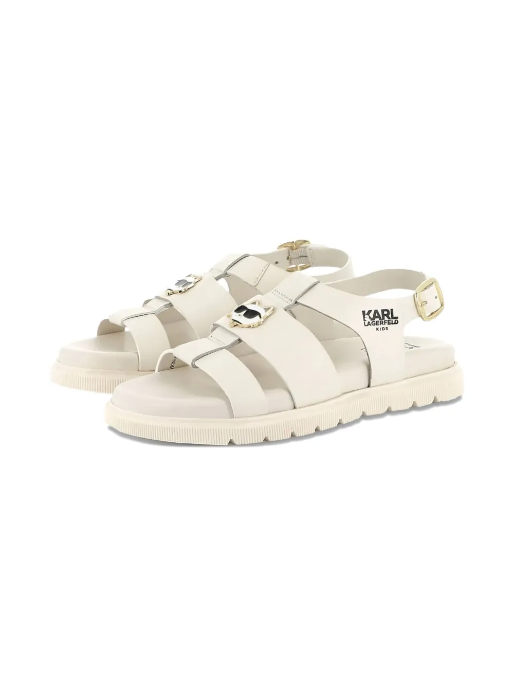 Karl Lagerfeld Kids cat-embellished leather open toe sandals White