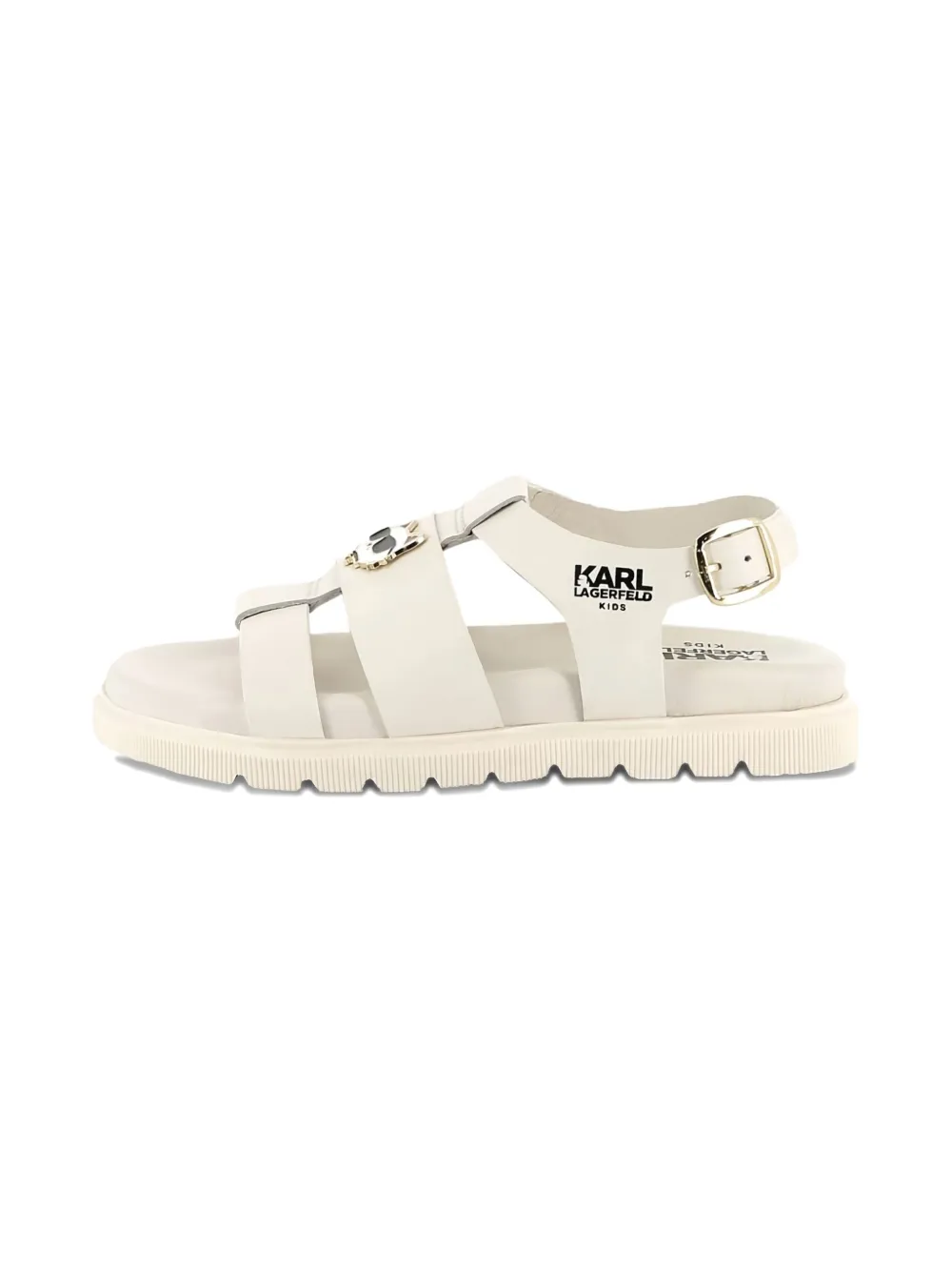 Karl Lagerfeld Kids cat-embellished leather open toe sandals White