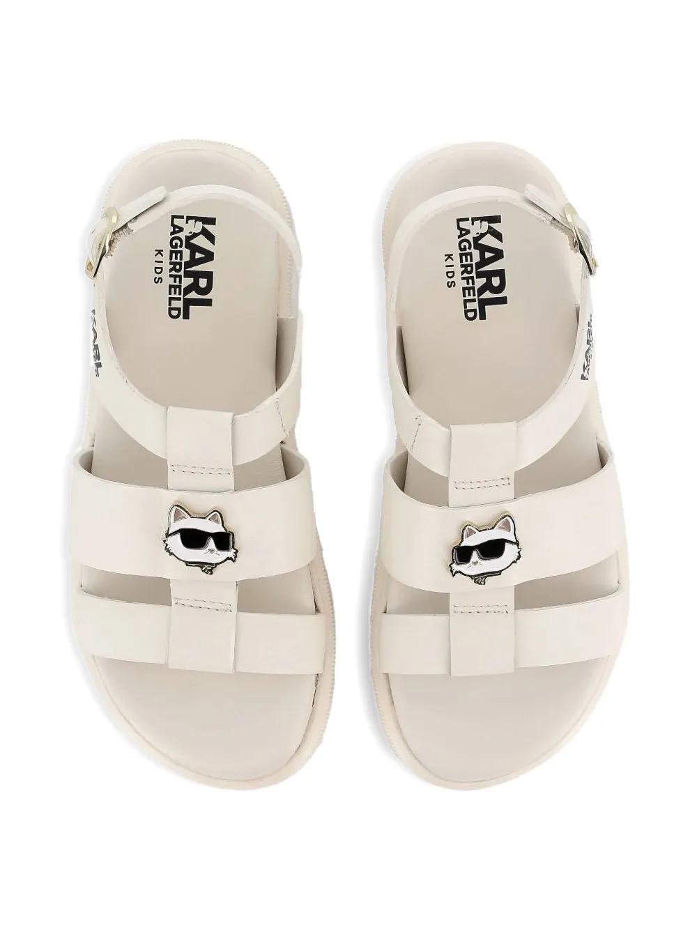 Karl Lagerfeld Kids cat-embellished leather open toe sandals White
