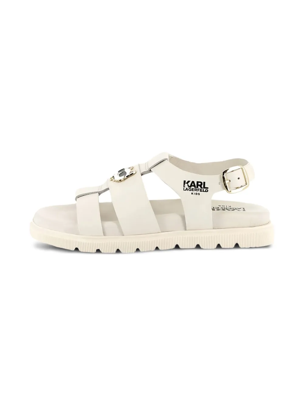 Karl Lagerfeld Kids cat-embellished leather open toe sandals White
