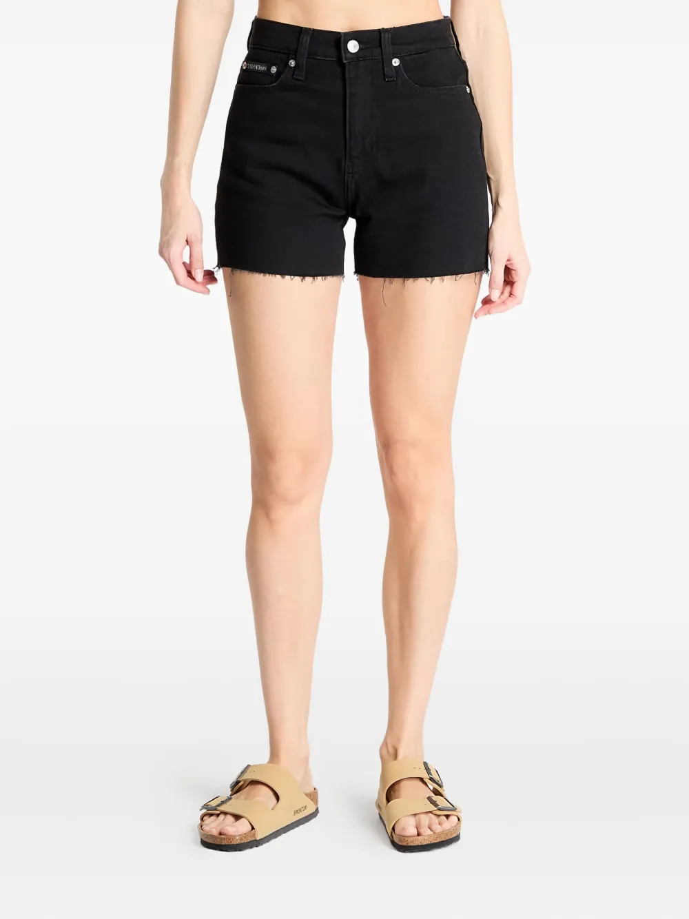 Calvin Klein Frayed Mom Denim Shorts In Black