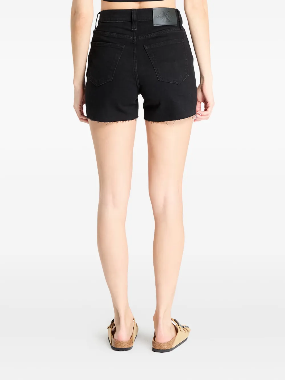 Calvin Klein Frayed Mom Denim Shorts In Black