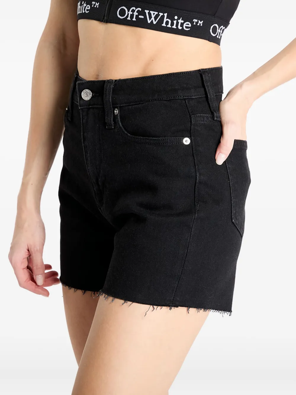 Calvin Klein Frayed Mom Denim Shorts In Black