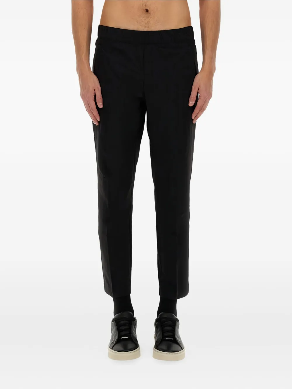 BOSS Straight broek met elastische taille Zwart