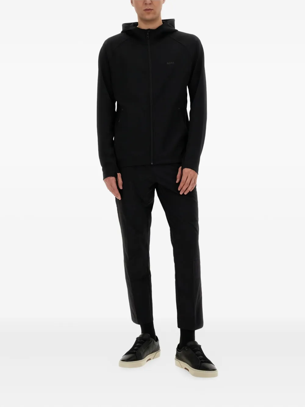 BOSS Straight broek met elastische taille Zwart