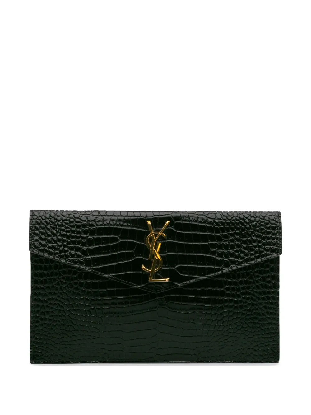 Saint Laurent Pre-Owned 2022 Uptown Clutch aus Leder mit Kroko-Prägung | Grün | Image 1