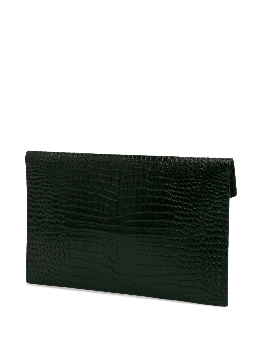 Pre-owned Saint Laurent 2022 Croc Embossed Leather Uptown Pouch Clutch Bag