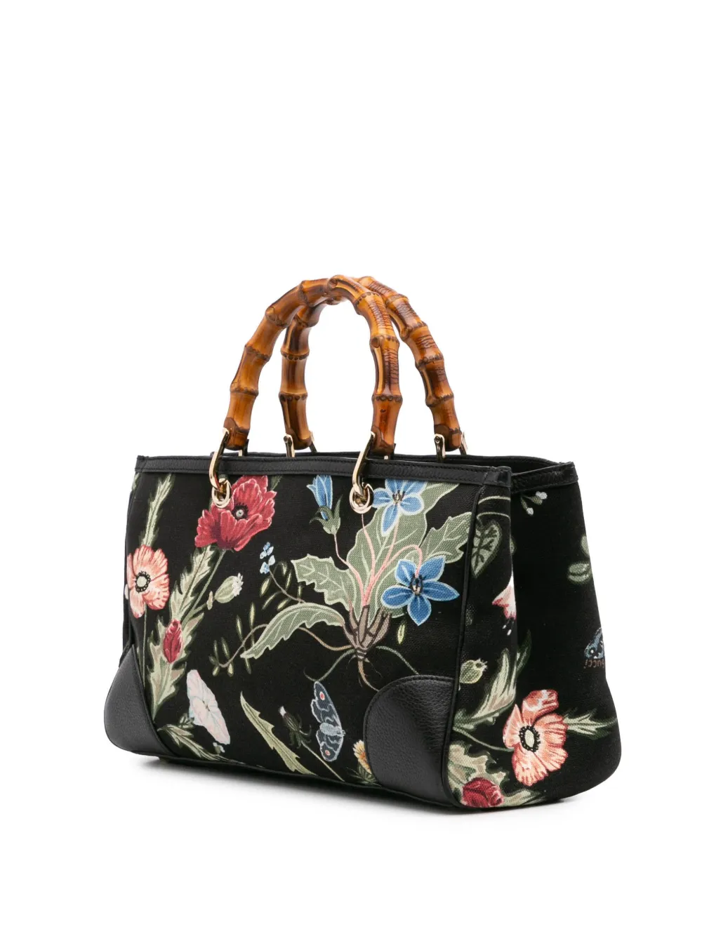 Pre-owned Gucci 2016-2024 Medium Canvas Bamboo Shopper Flora Knight Satchel
