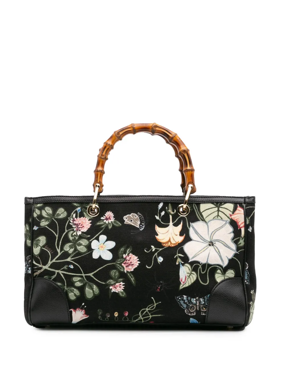 Pre-owned Gucci 2016-2024 Medium Canvas Bamboo Shopper Flora Knight Satchel