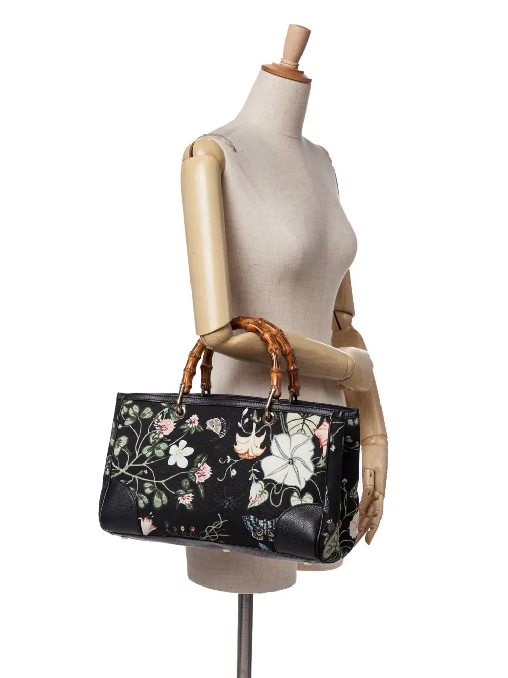 Pre-owned Gucci 2016-2024 Medium Canvas Bamboo Shopper Flora Knight Satchel