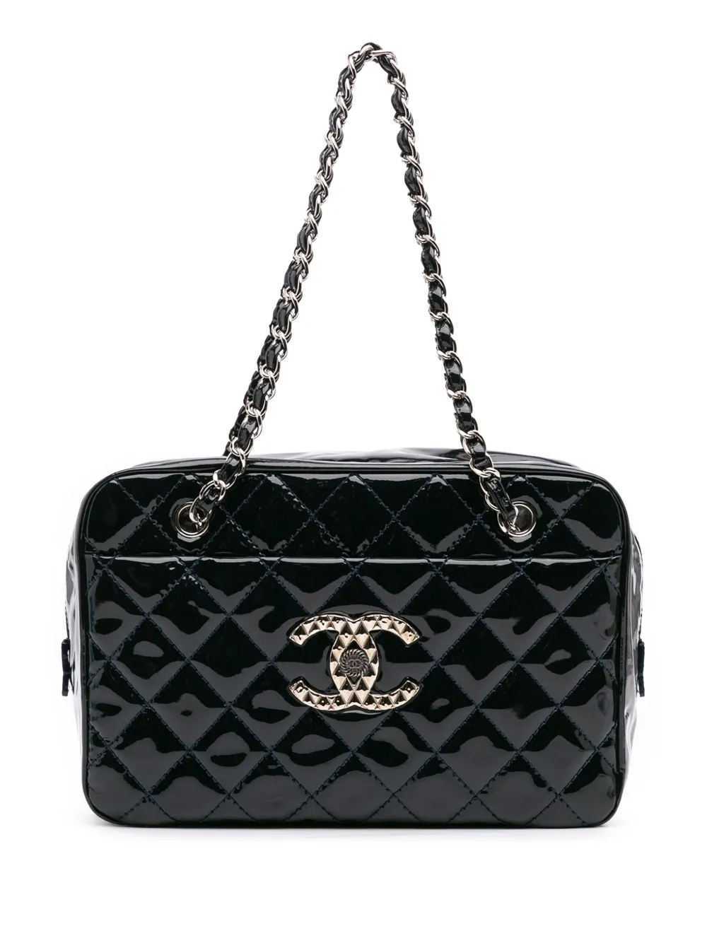 CHANEL Pre-Owned 2009-2010 Large CC Quilted Patent Brilliant Camera Bag shoulder bag | Blue | Image 1