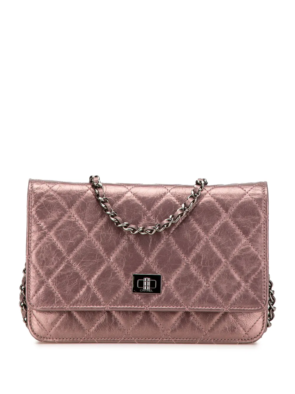 Pre-owned Chanel 2008-2009 Reissue 2.55 Quilted Metallic Aged Calfskin Wallet On Chain Handbag