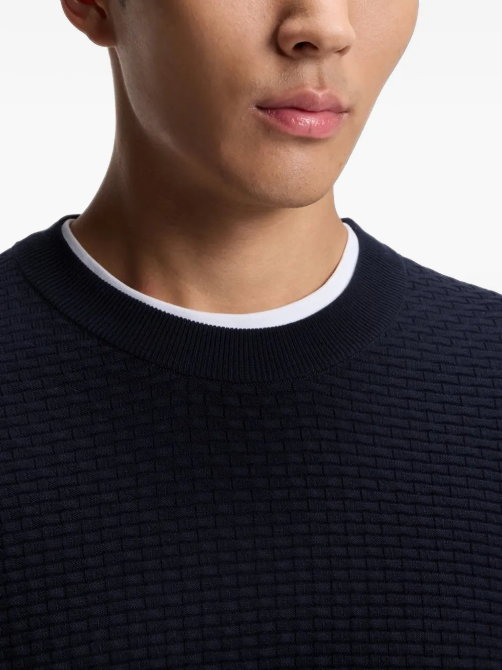BOSS Katoenen trui met gebreide structuur Blauw